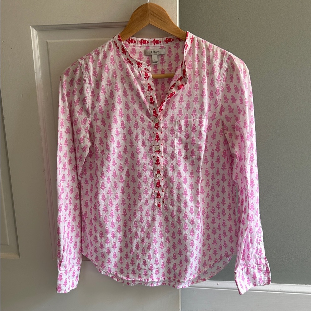 J. Crew Pink and Red Floral Blouse